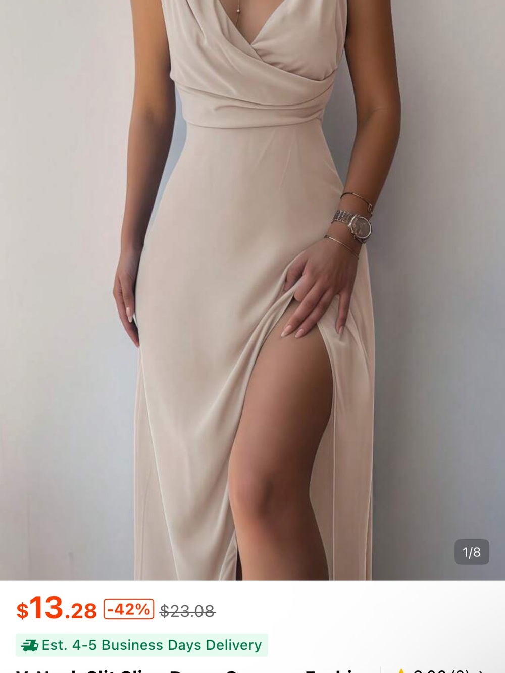 SHEIN Cream High-Low Wrap Maxi Dress with Thigh Slit